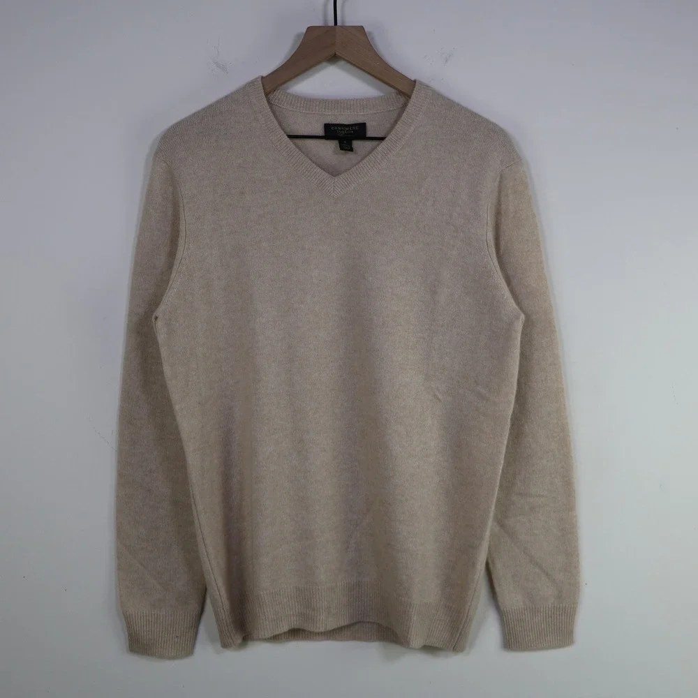 Club Room Luxury V-Neck Cashmere Sweater Small Oatmeal Soft‎ Minimalist Neutral